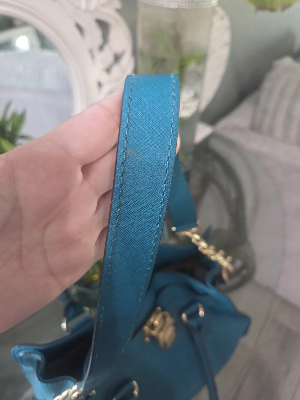 Michael Kors Teal Saffiano Leather Shoulder Bag with Gold Hardware